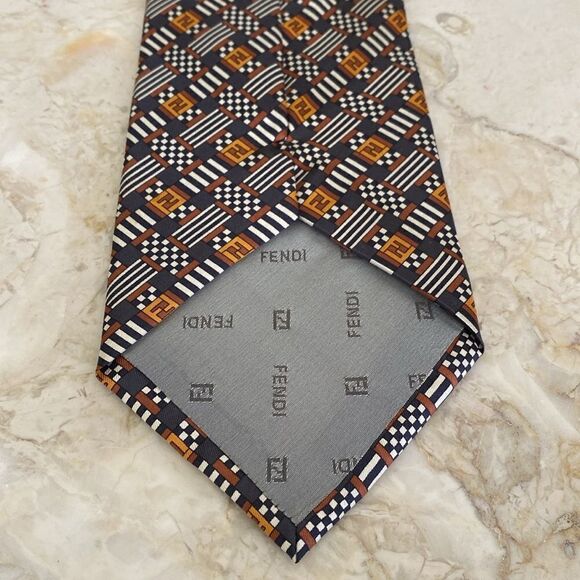 Fendi 100% Silk “F” Monogram Multicoloured Tie - Picture 5 of 8
